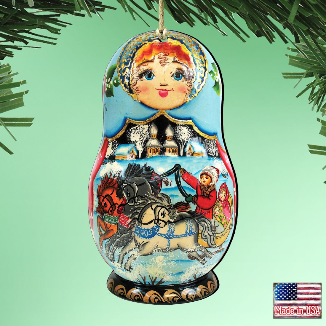 Troyka Horse Ride Matreshka Wooden Ornaments by G. DeBrekht - Christmas Decor - 8115225
