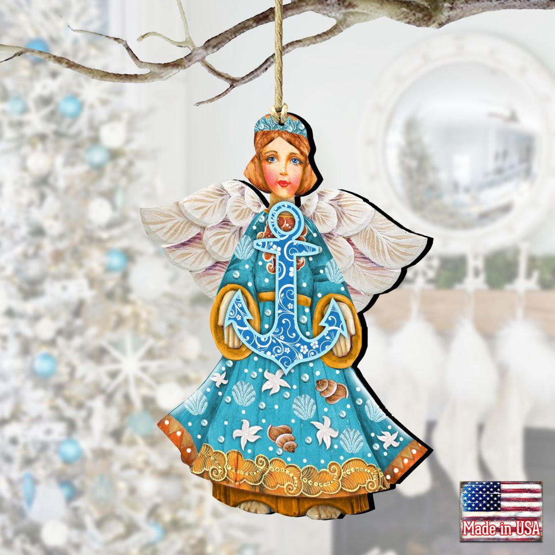 Guardian of The Sea Angel Wooden Ornaments by G. DeBrekht - Coastal Holiday Decor - 8152724-2