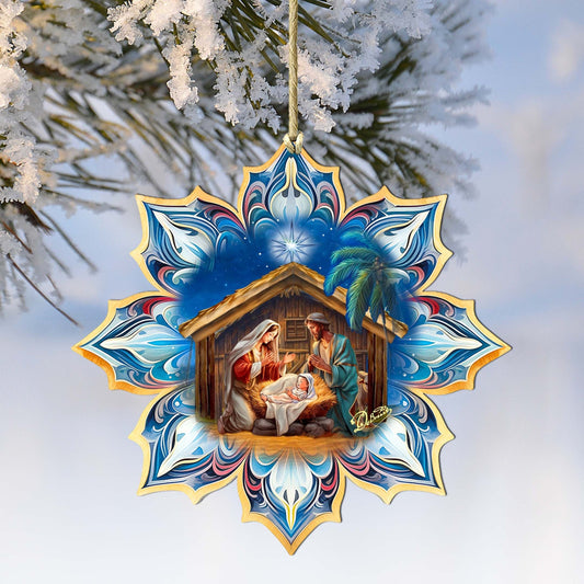 Holy Family Snowflake Wooden Ornaments by G. Debrekht - Nativity Holiday Decor - 8688439