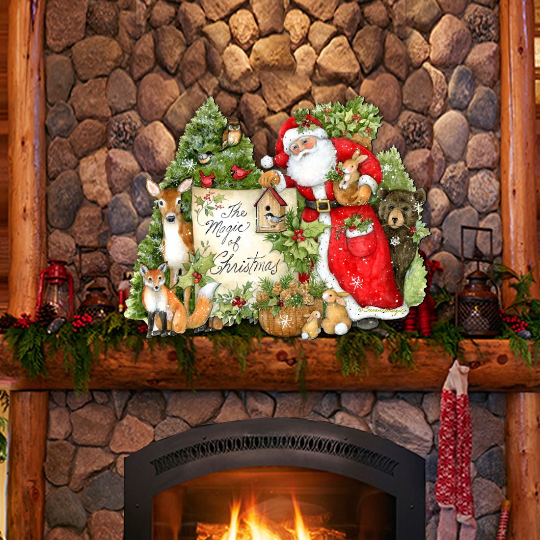 Woodland Playing Santa Door Decor by Susan Winget - Christmas Santa and Snowman Decor - 8471103H-SW