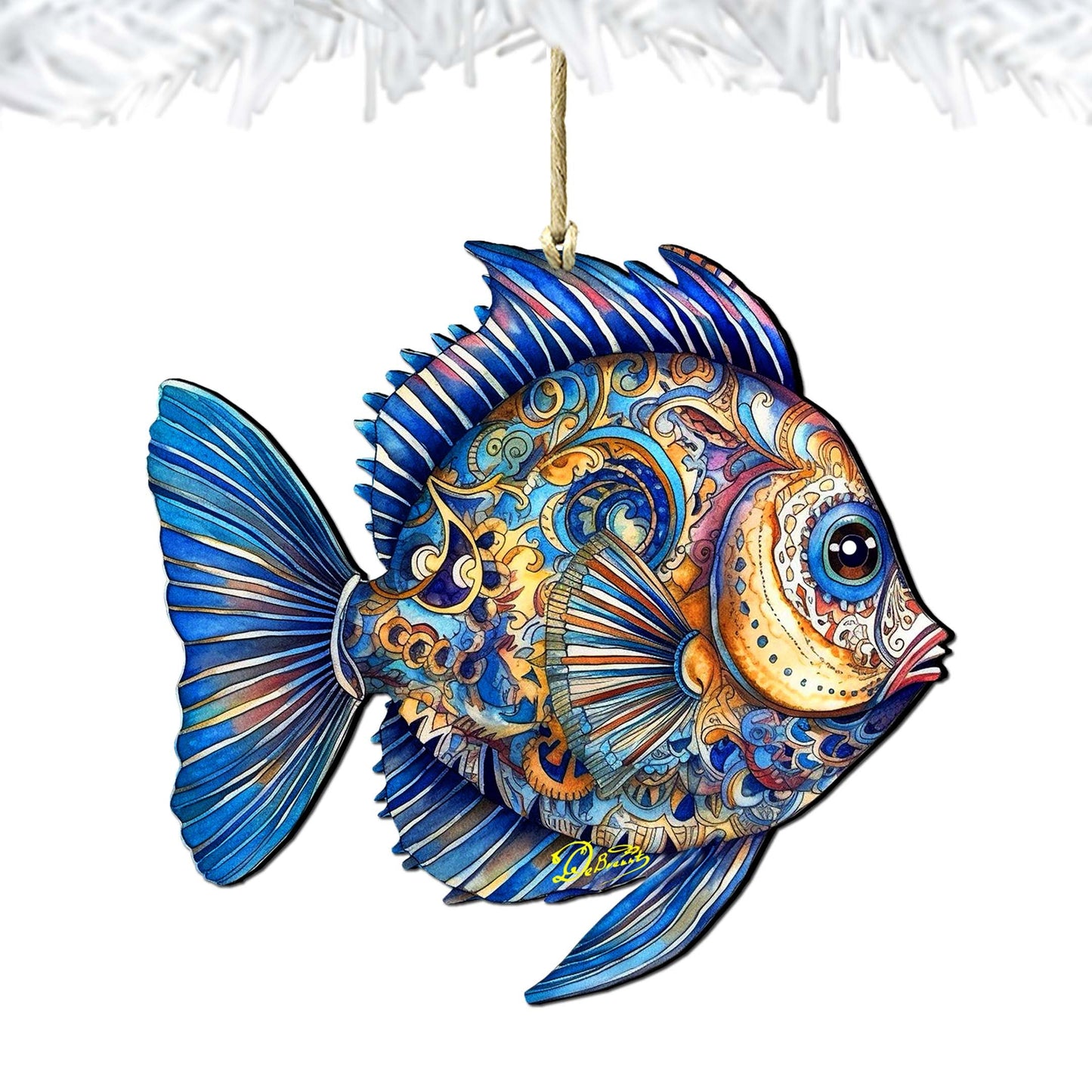 Holiday Coastal Ornaments - Turquoise Tide Fish Wooden Ornaments by G.Debrekht Coastal Holiday Decor - 8688305