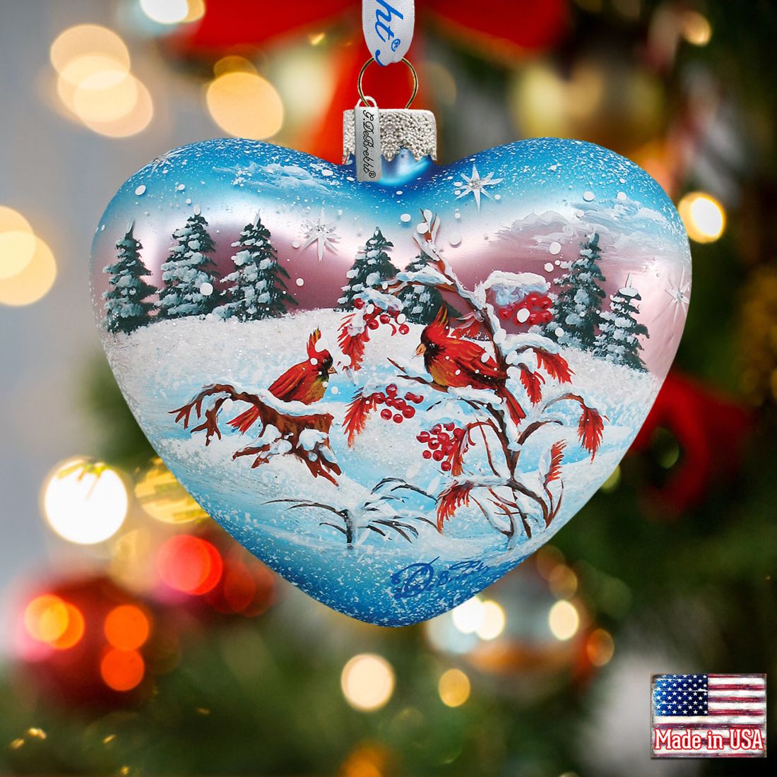 Winter Birds Heart Glass Ornament by G. DeBrekht - Christmas Decor - 73152