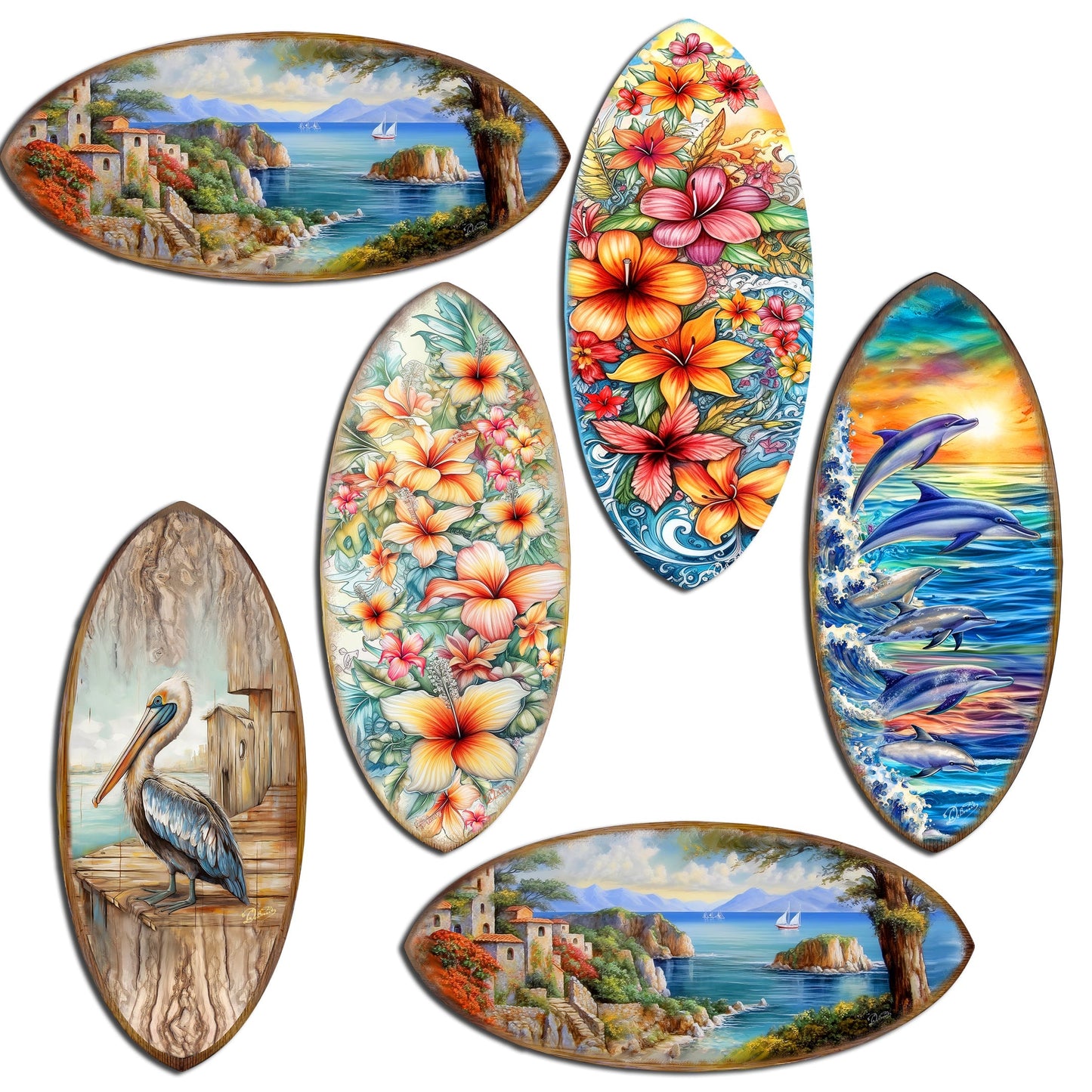 Coastal Charmers Surfboards Decorative Wooden Magnets Set of 6 by G. Debrekht - Coastal Decor - 8090070G-S6
