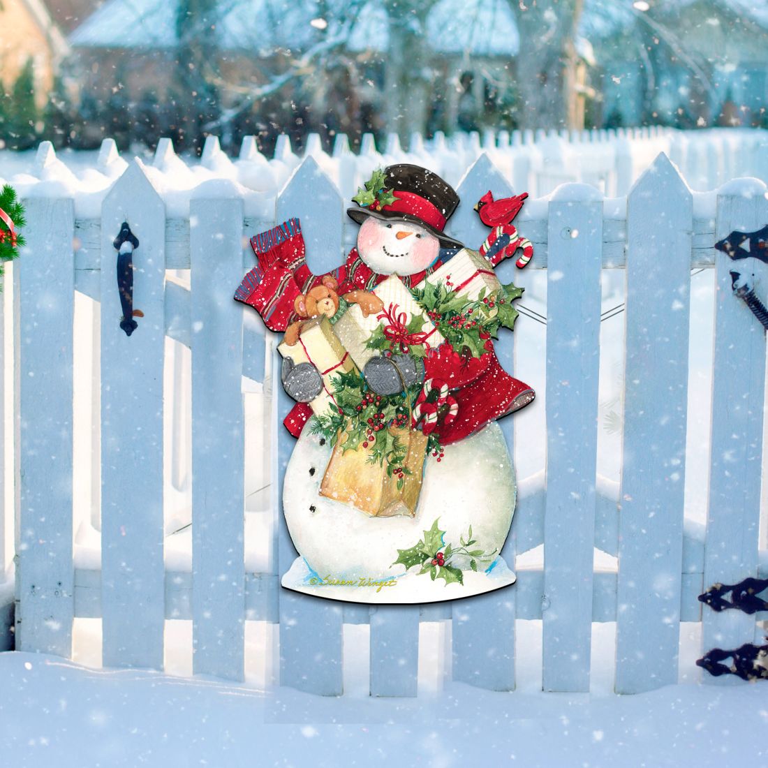 Dark Night Presents Santa Door Decor by Susan Winget - Christmas Santa and Snowman Decor - 8471104H-SW