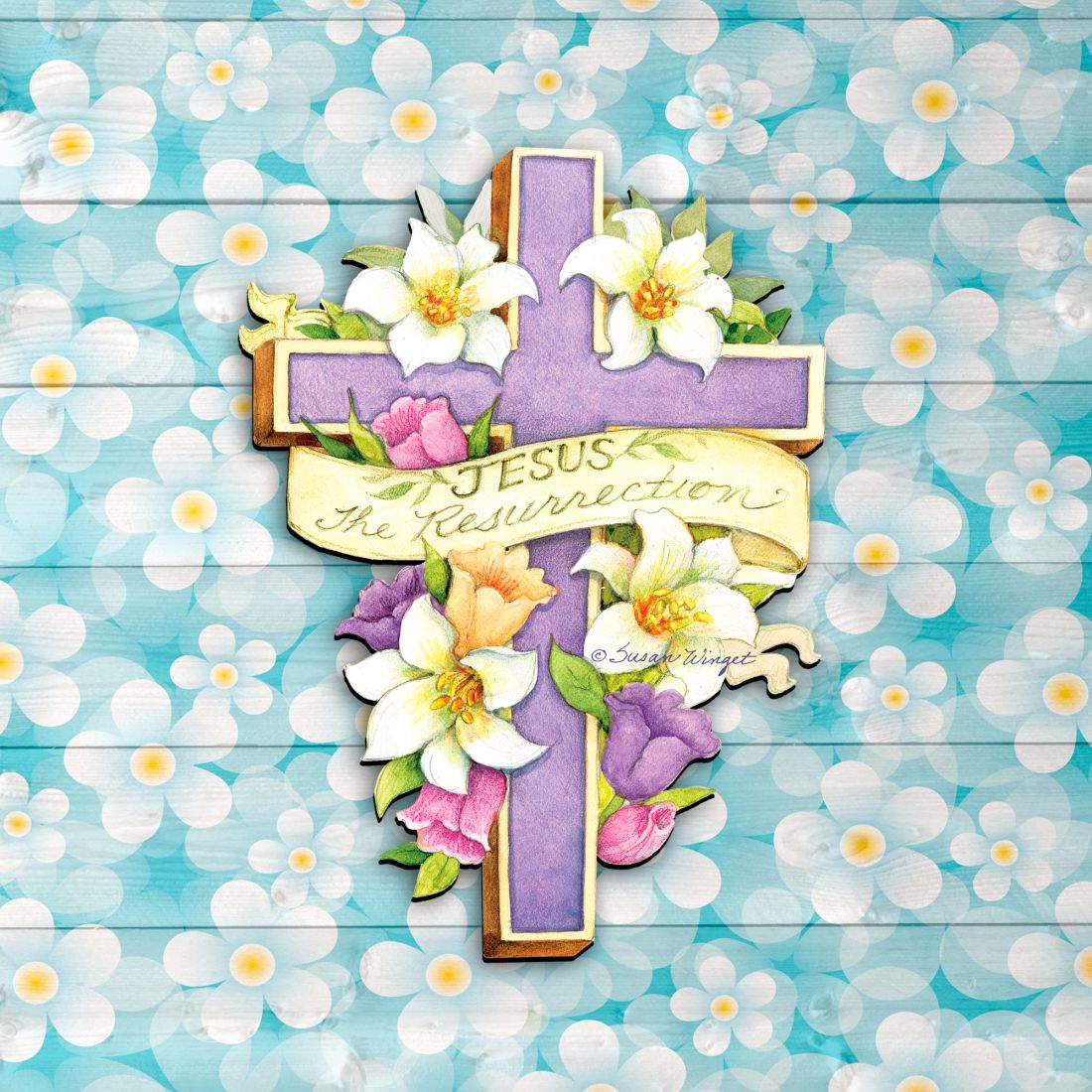 Easter Cross He is Risen Door Decor by Susan Winget - EasterSpring Decor - 8471303H-SW