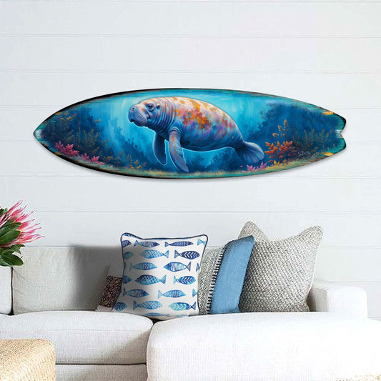 Manatee Surfboard Wall Art – Handcrafted Coastal Decor - Surfboard Wall Decor for Beach House - Art by G. Debrekht  - 8490140HS
