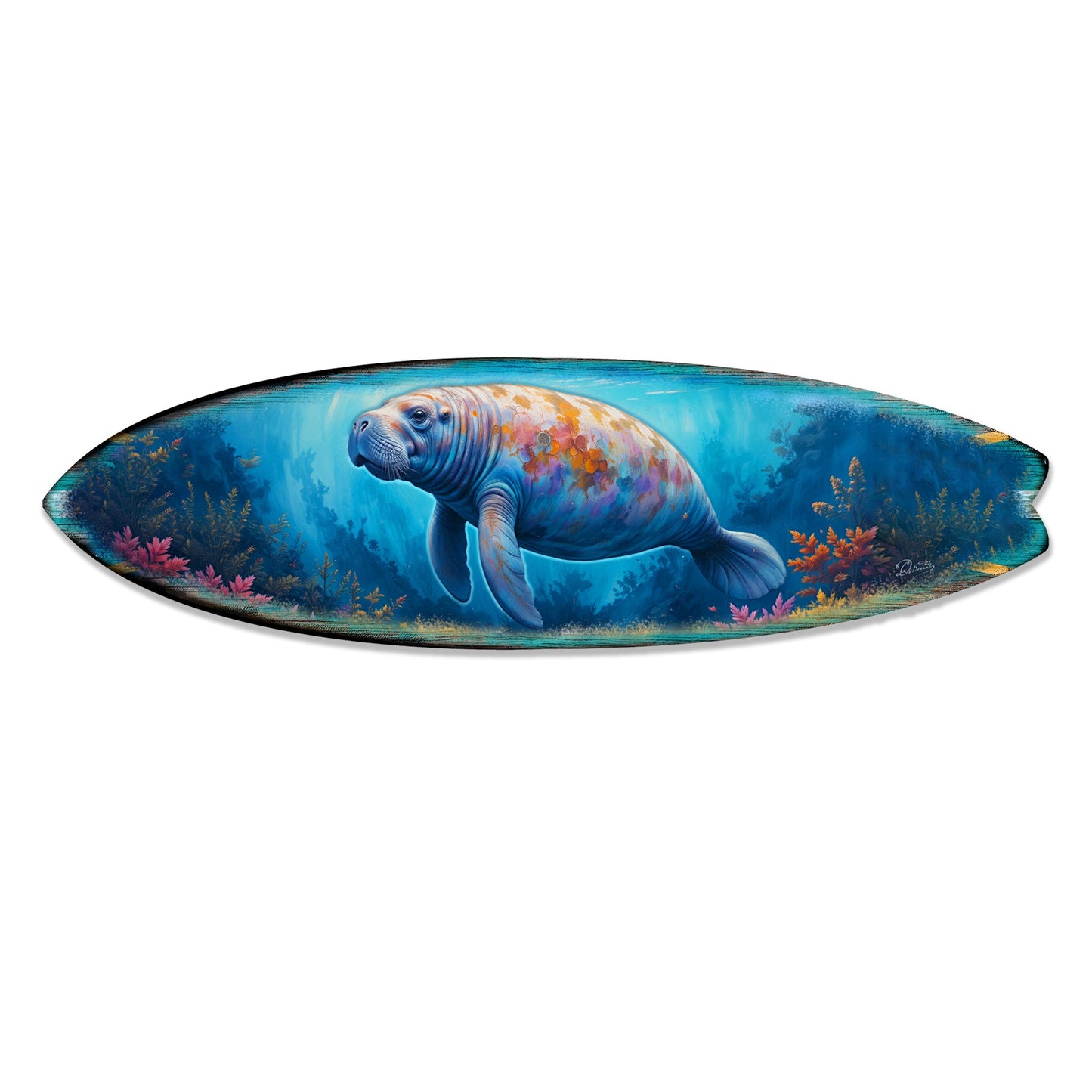 Manatee Surfboard Wall Art – Handcrafted Coastal Decor - Surfboard Wall Decor for Beach House - Art by G. Debrekht  - 8490140HS