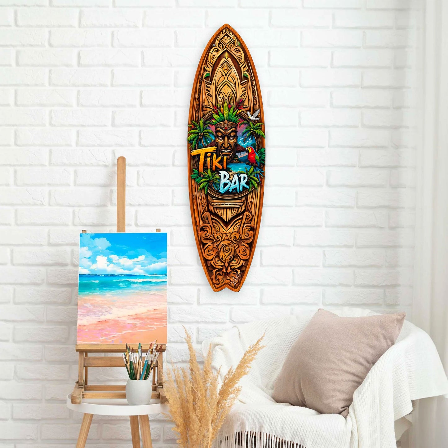 Tiki Bar Surfboard Wall Art by G. DeBrekht – Handcrafted Coastal Decor for Tiki Lounge & Beach House - 8490144HS