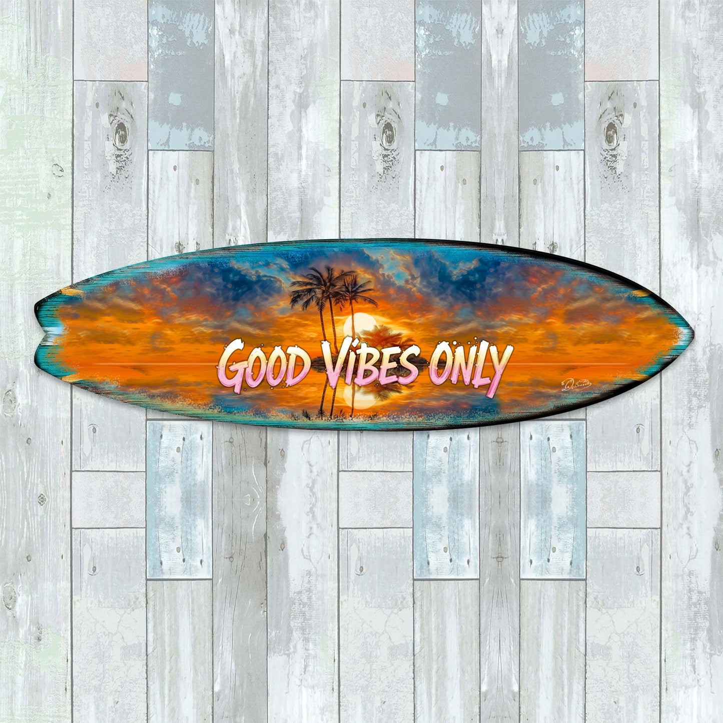 Good Vibes Only Surfboard Wall Art by G. DeBrekht – Handcrafted Coastal Decor for Beach House & Tropical Interiors – 8490145HS
