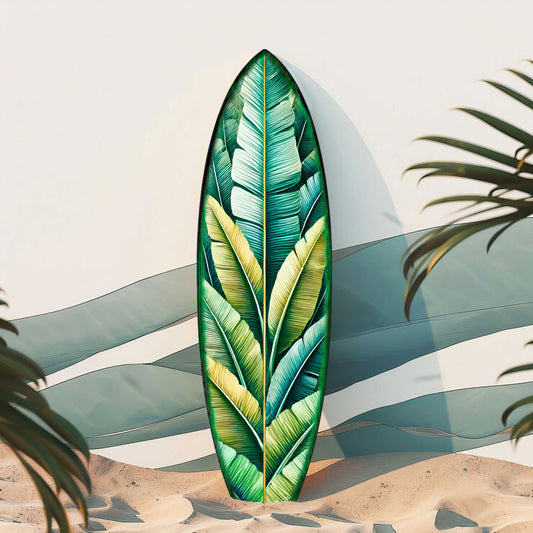 Banana Leaf Surfboard Wall Art – Handcrafted Tropical Coastal Decor by G.DeBrekht – Indoor Outdoor Beach House Accent – 8490151HS