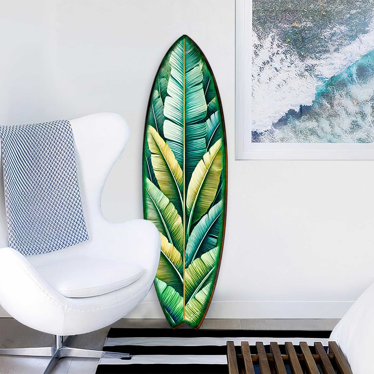 Banana Leaf Surfboard Wall Art – Handcrafted Tropical Coastal Decor by G.DeBrekht – Indoor Outdoor Beach House Accent – 8490151HS