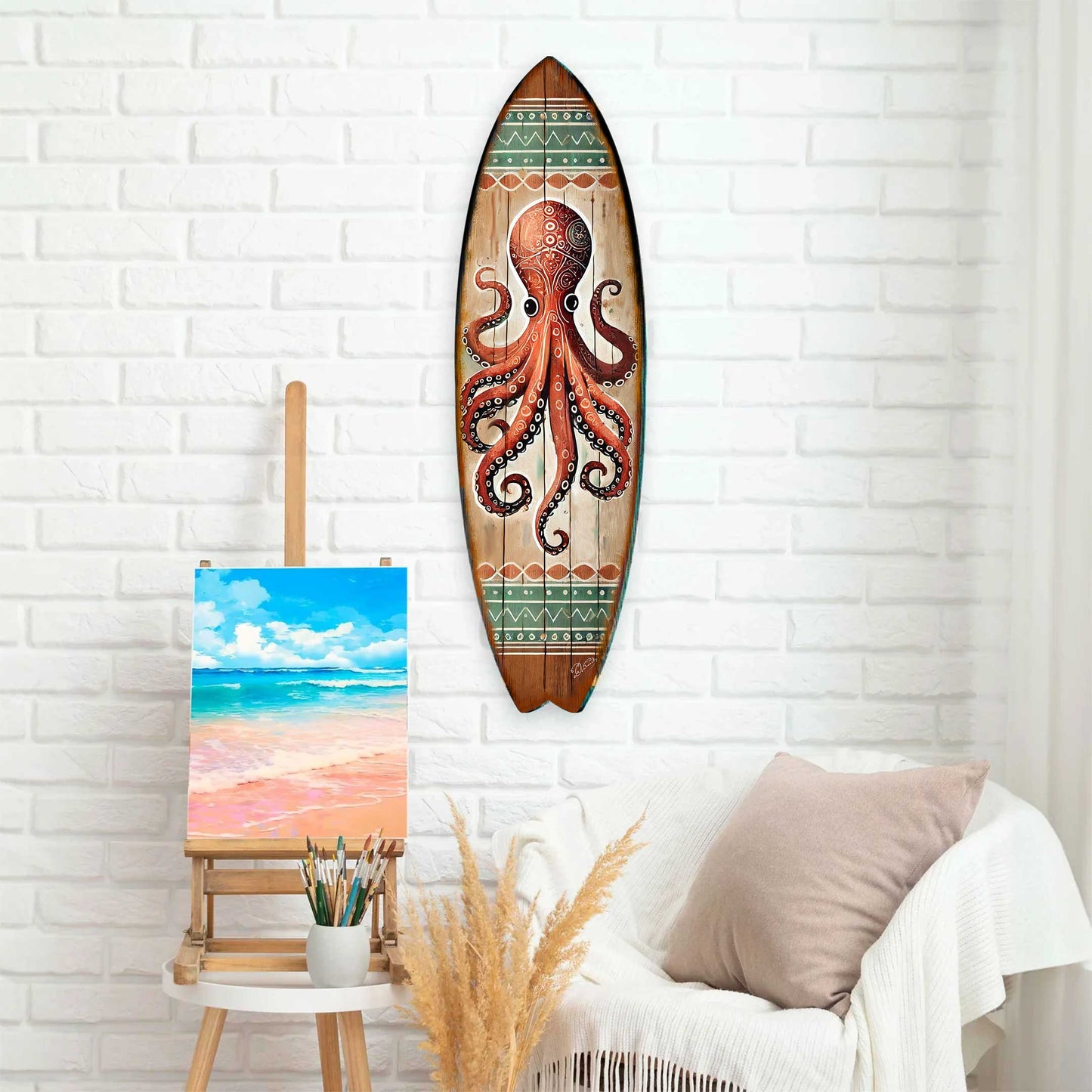 Octopus Surfboard Wall Art – Handcrafted Coastal Ocean Decor by G.DeBrekht – Nautical Wooden Sea Life Accent for Indoor & Outdoor – 8490152HS