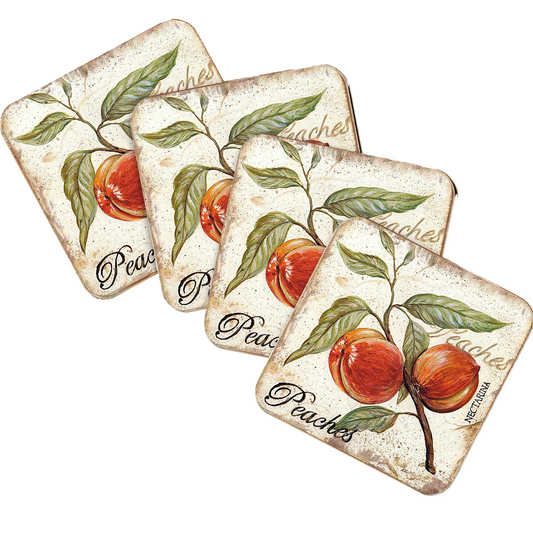 Peaches Wooden Cork Coasters Gift Set of 4 by Nature Wonders - Nature Wildlife Decor  - 8198632C-S4