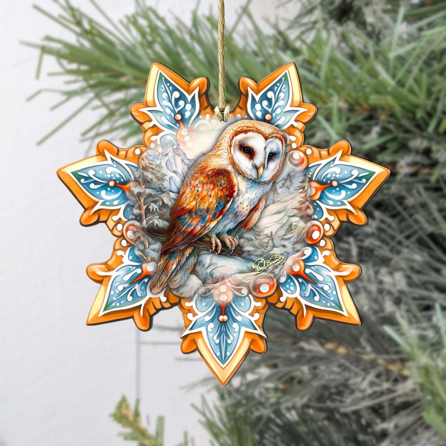 Short-eared Owl Snowflake Wooden Ornaments by G. Debrekht - Nature Wildlife Decor - 8688434