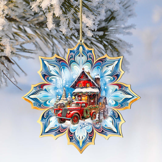 Christmas Cottage Snowflake Wooden Ornaments by G. Debrekht - Christmas Decor - 8688406