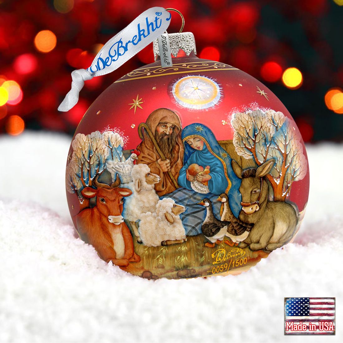 Story of Nativity Ball Glass Ornament Limited Edition by G. DeBrekht - Nativity Holiday Decor - 73853