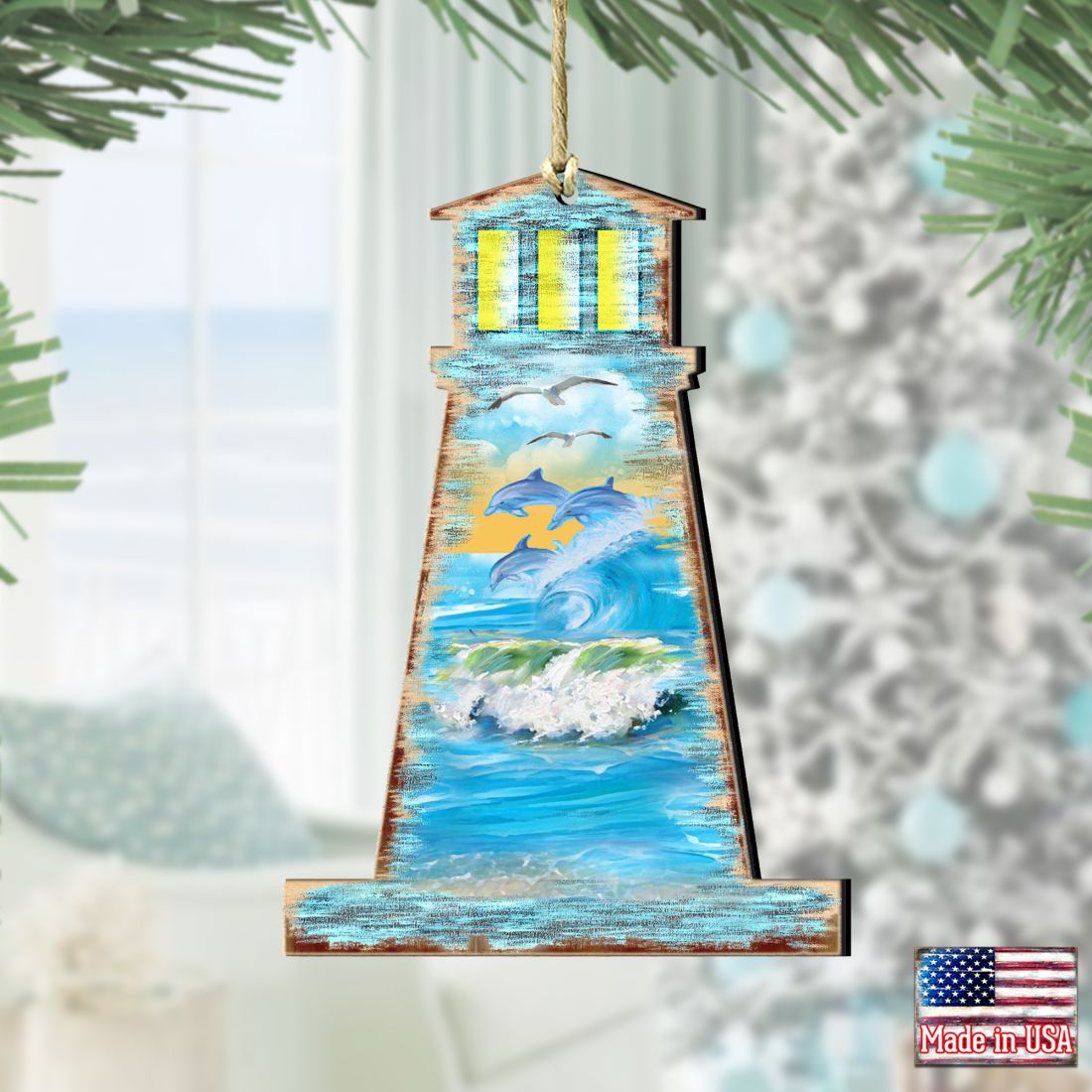 Lighthouse Wooden Ornaments by G. DeBrekht - Coastal Holiday Decor - 8198526-3