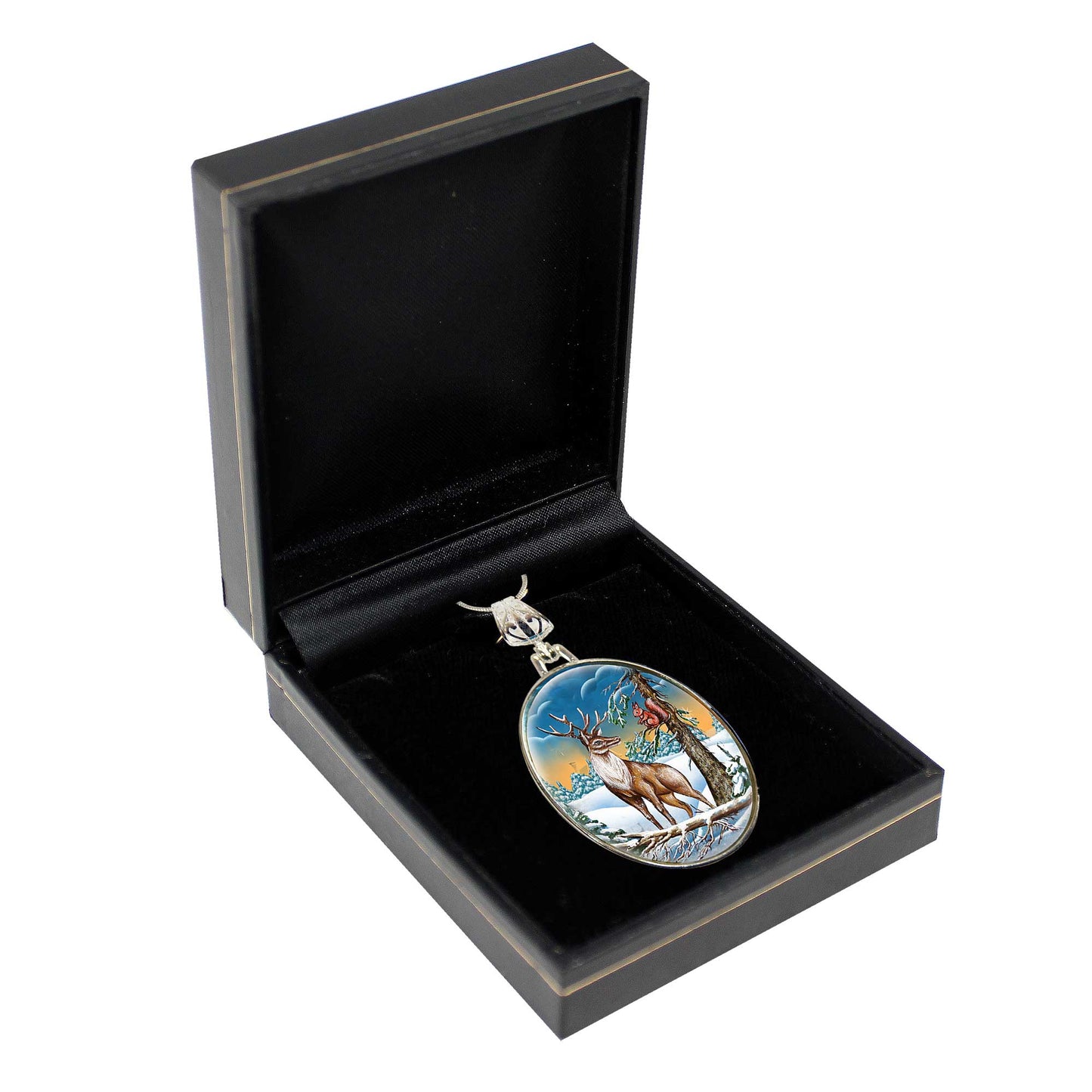 Regal Reindeer Silver Plated Mother of Pearl Jewelry Pendant Necklace - 44034