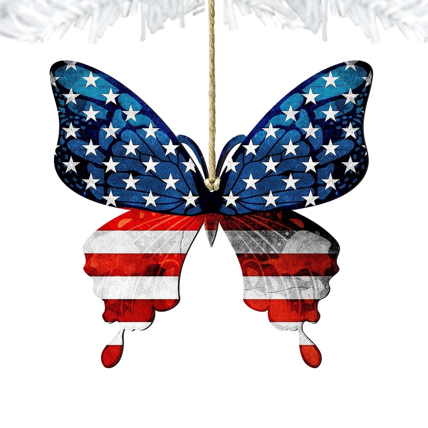 USA Patriotic Butterfly Wooden Ornaments - American Christmas Decor - 8187127