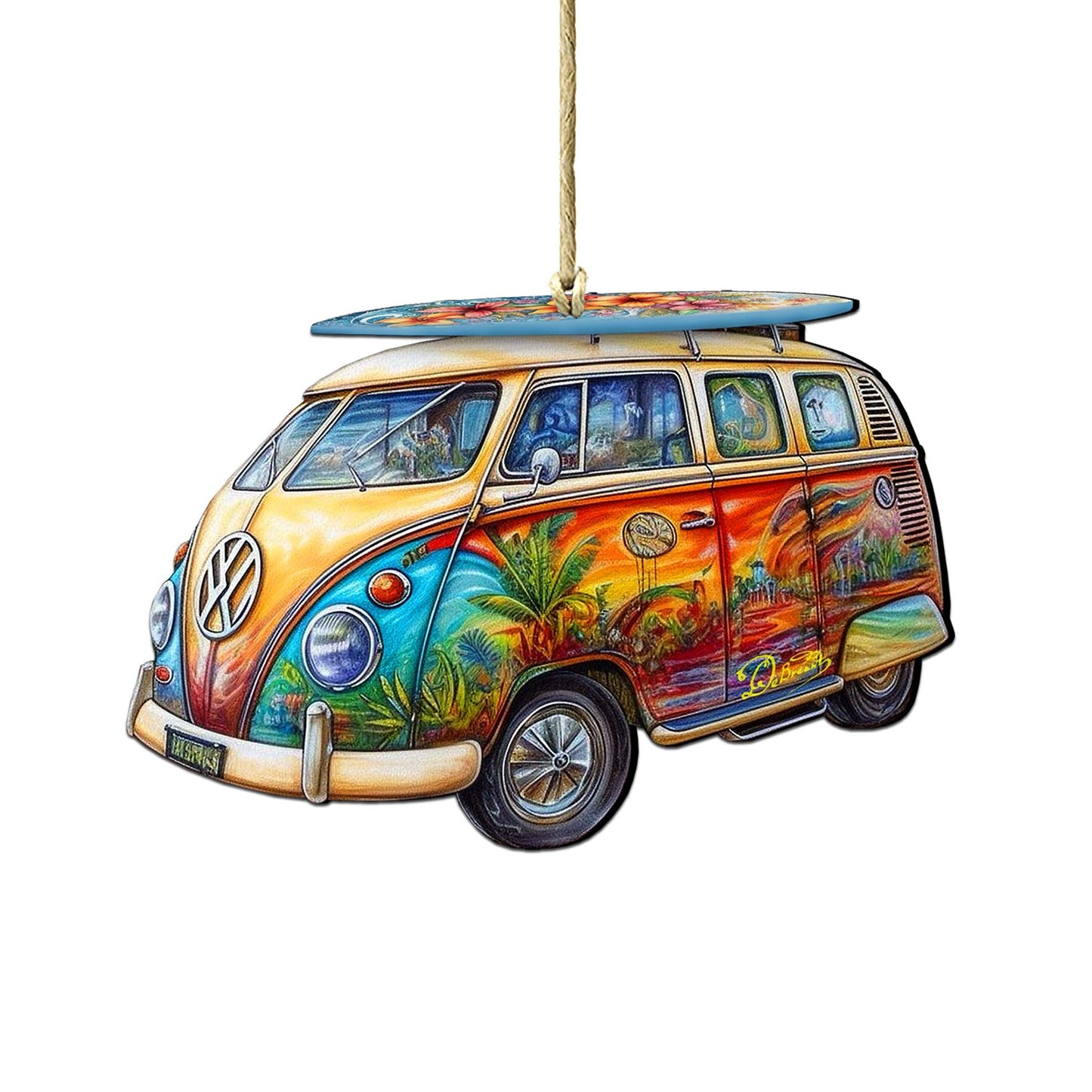 Beach Themed Ornaments - Hippie Van Wooden Ornaments by G.Debrekht Coastal Holiday Decor - 8688203