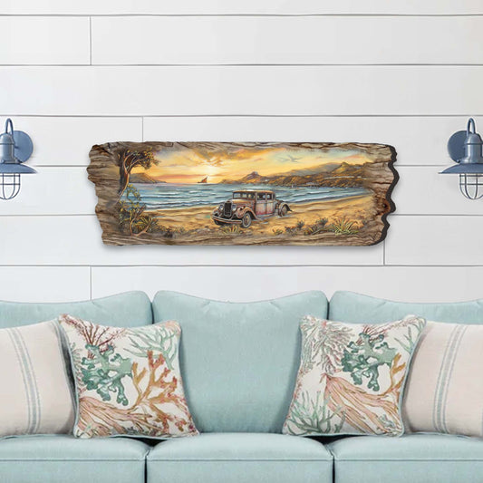 Vintage Car at the Beach Wooden Wall Art by G. DeBrekht Coastal Decor - 8491102W