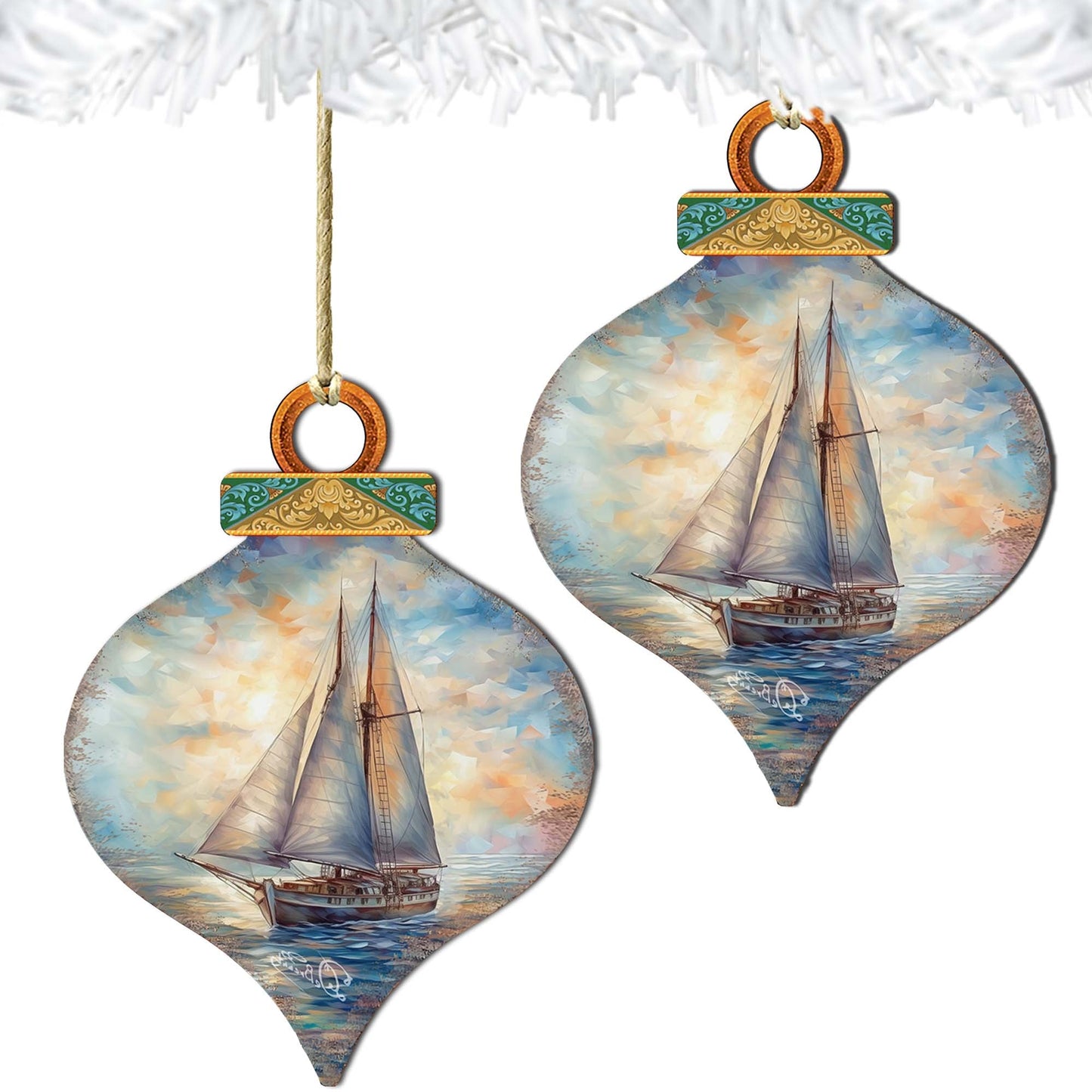 Holiday Coastal Ornaments - Sailboat Symphony Wooden Ornaments by G.Debrekht Coastal Holiday Decor - 8688172