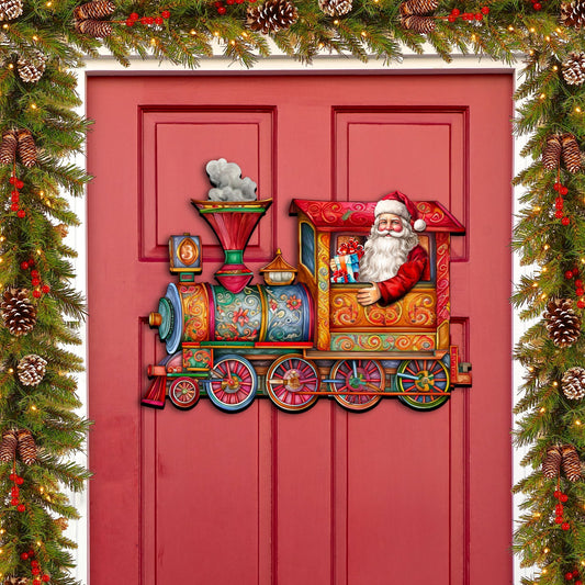 Santa's Train Holiday Door Decor by G. Debrekht - Christmas Santa Snowman Decor - 8611090H