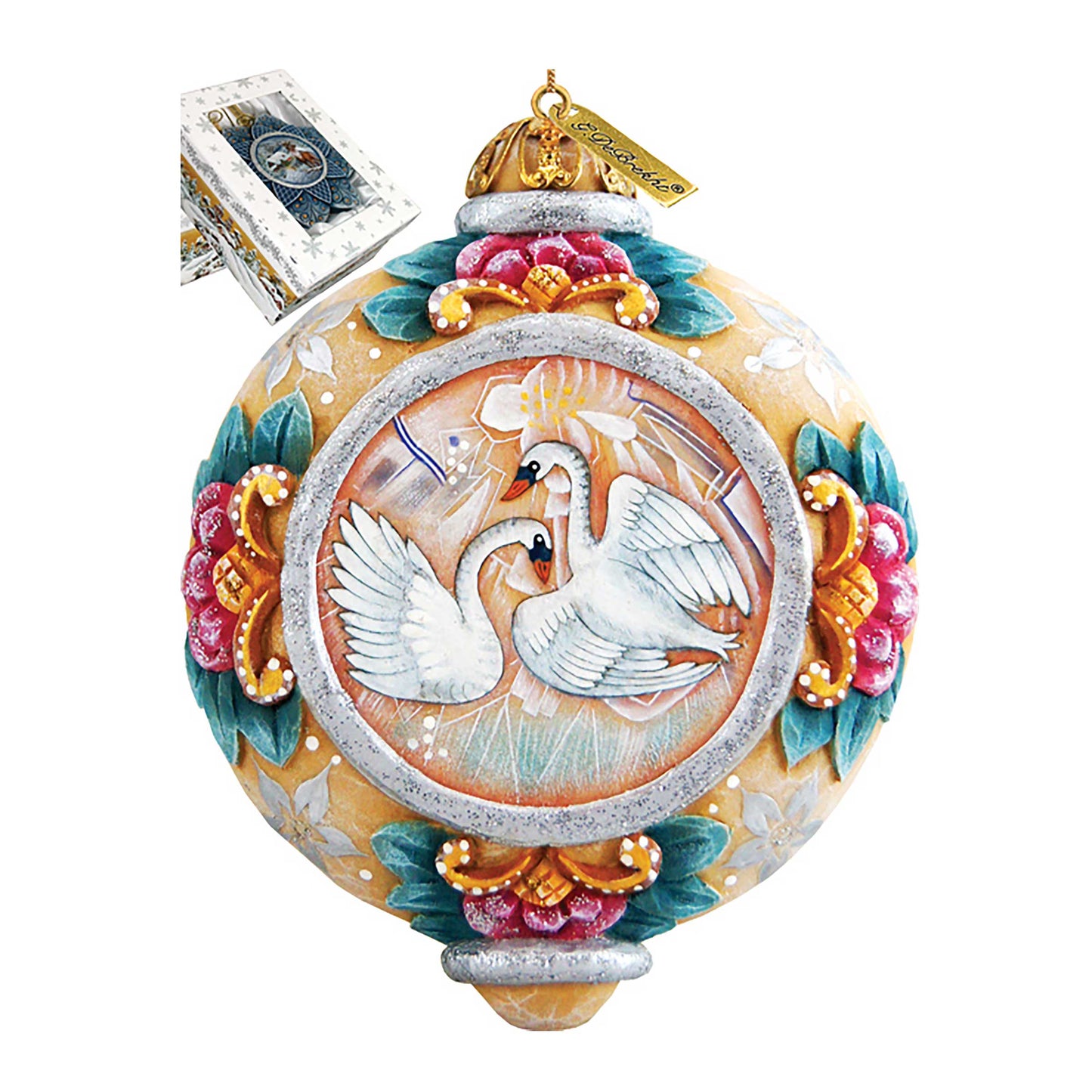 Swans Sculpted Hand-Painted Christmas Ornament by G. DeBrekht - Wildlife Holiday Decor - 6102451