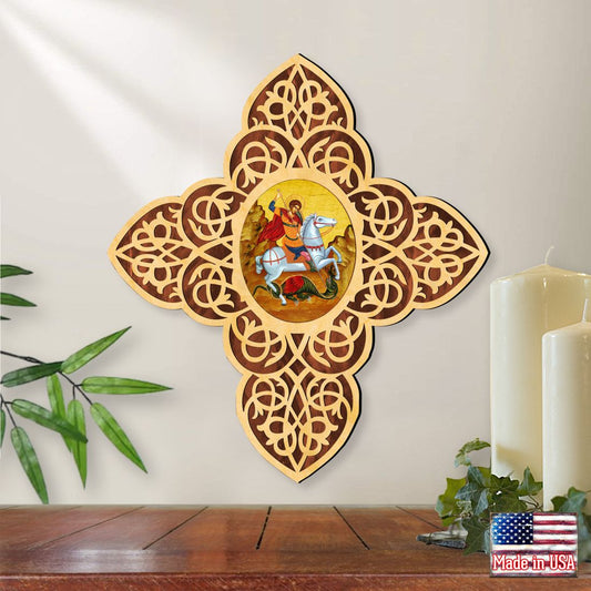 St. George Filigree Wooden Cross by Museum Icons - Inspirational Icon Decor - 88413