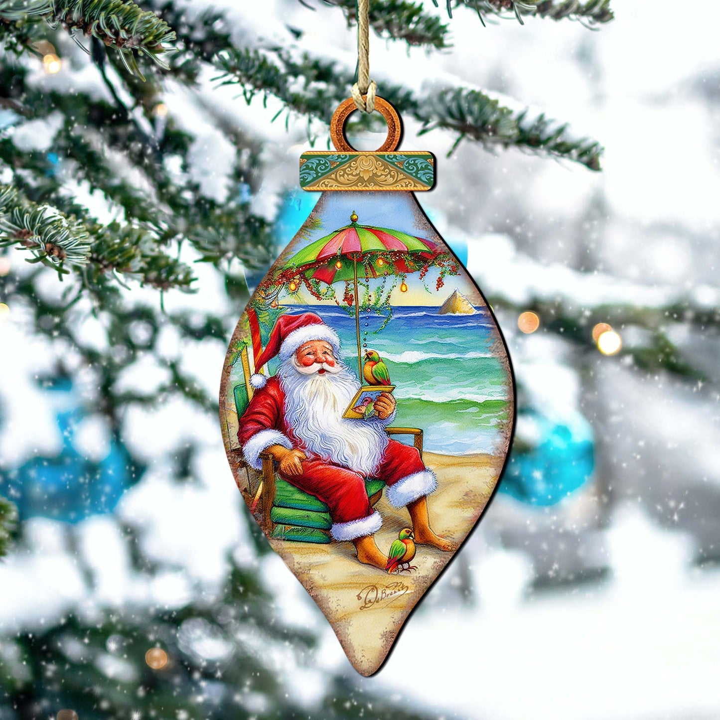 Beach Themed Ornaments - Santa on the Beach Wooden Ornaments by G.Debrekht Coastal Holiday Decor - 8688308