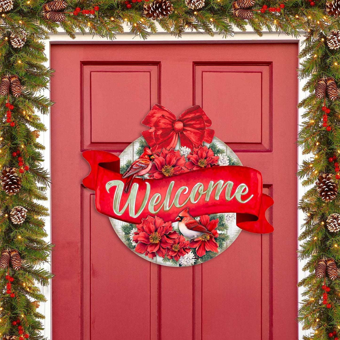 Christmas Wreath Welcome Sign Front door welcome sign Main entrance banner Welcome sign - Wooden front porch decor - 933117H