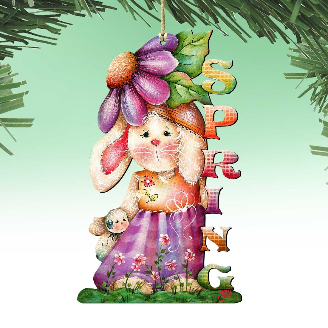 Spring Bunny Wooden Ornaments Easter by Jamie Mills-Price - Easter Spring Decor - 8457604