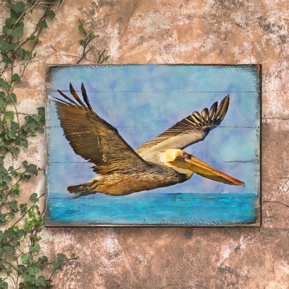 Flying Pelican Wooden Coastal Wall Art by Nature Wonders - Coastal Sea-Life Decor - 95387B