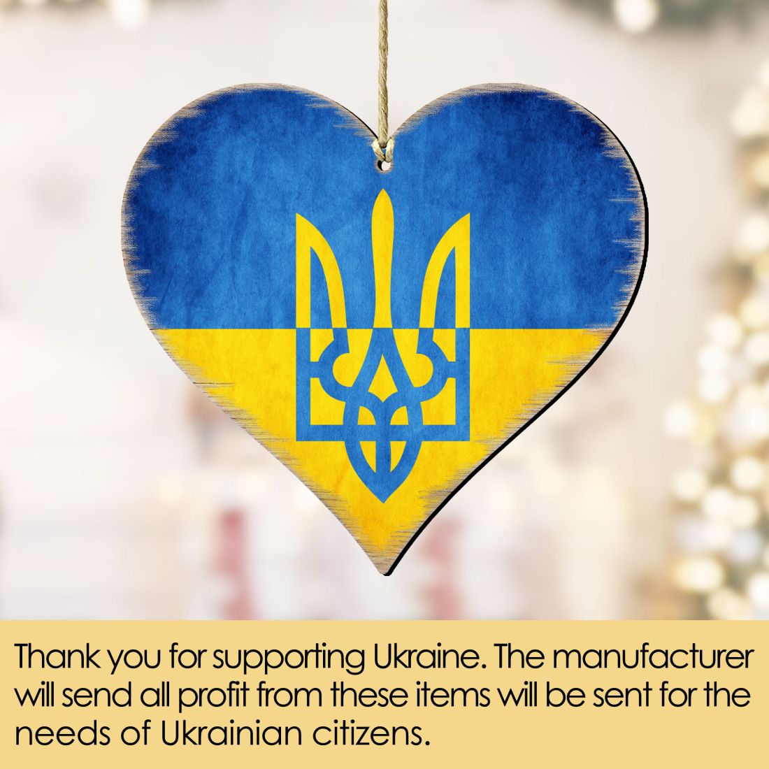 Ukrainian Flag with Trident Wooden Ornaments - International Decor - 8187123