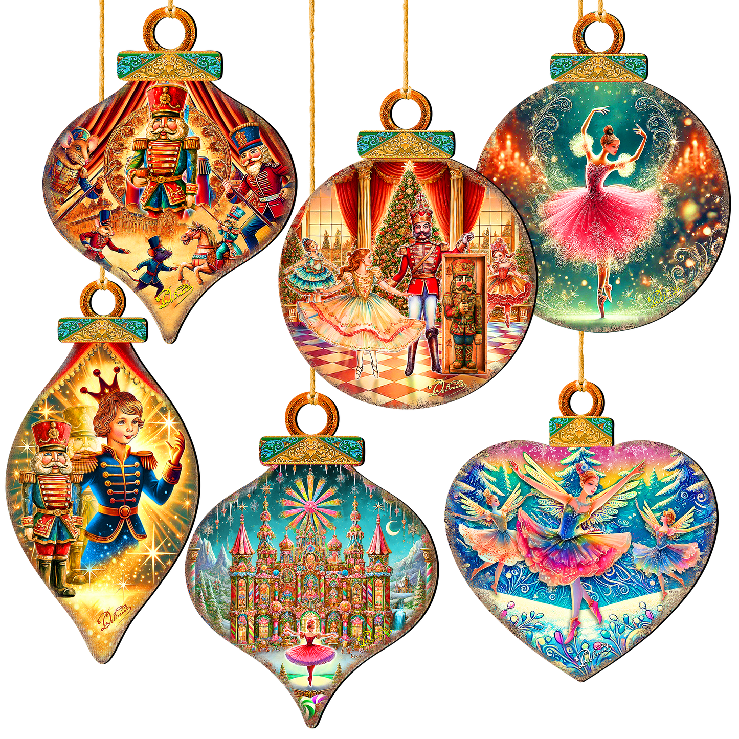 The Enchanted Nutcracker Suite Wooden Ornaments Set of 12 by G. DeBrekht - Christmas Décor - 8610103-S12