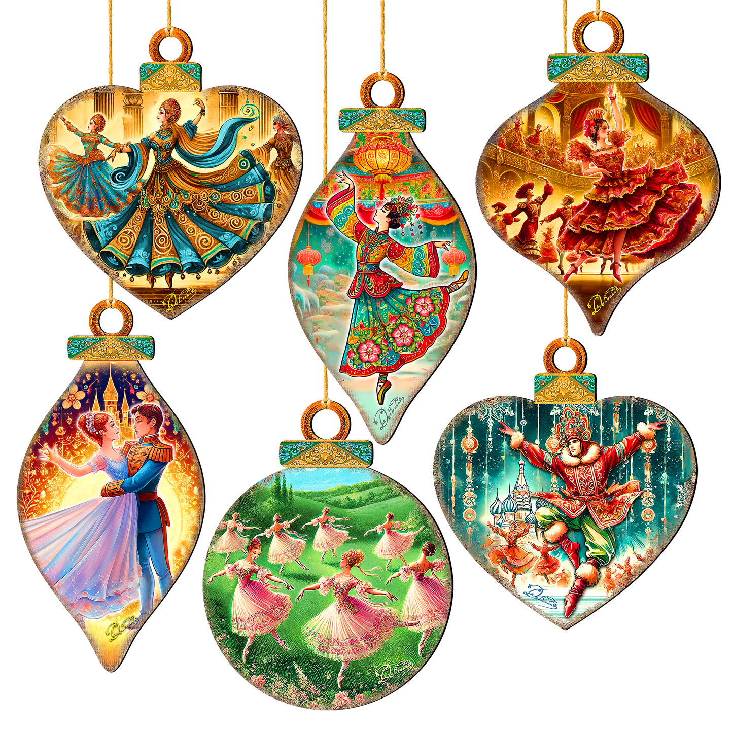 The Enchanted Nutcracker Suite Wooden Ornaments Set of 12 by G. DeBrekht - Christmas Décor - 8610103-S12