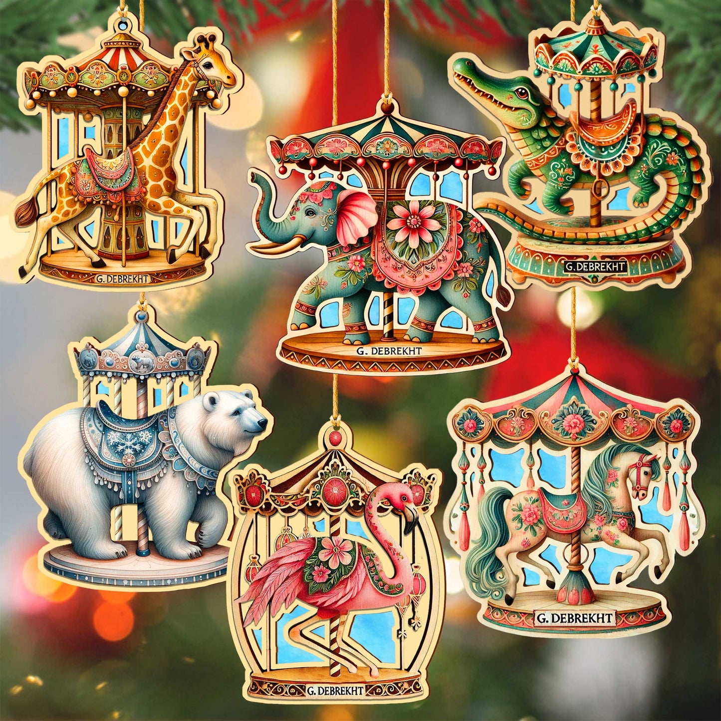 Carousel Animals Christmas Ornaments Set of 12 by G. DeBrekht - Christmas Décor - 8610104-S12