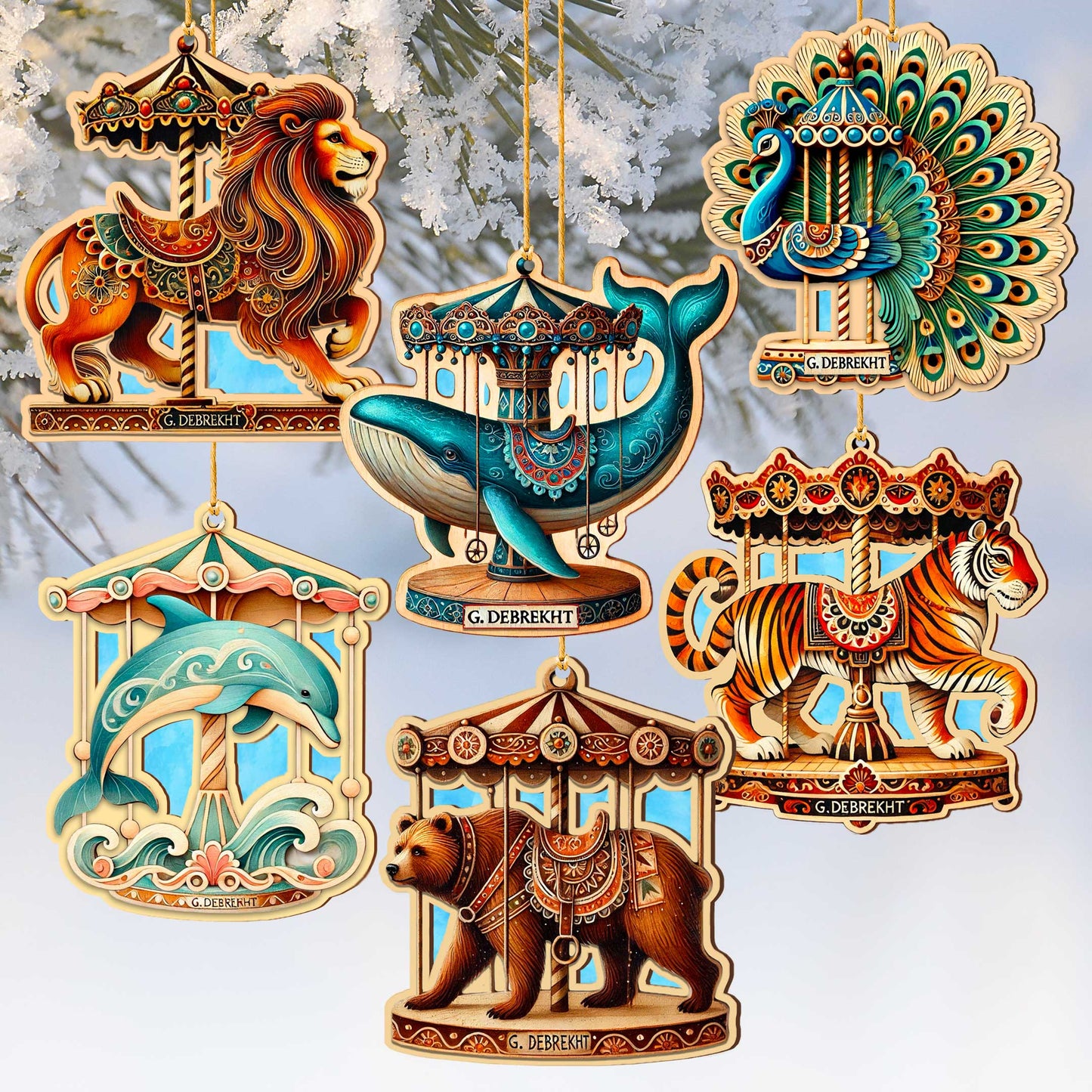 Carousel Animals Christmas Ornaments Set of 12 by G. DeBrekht - Christmas Décor - 8610104-S12