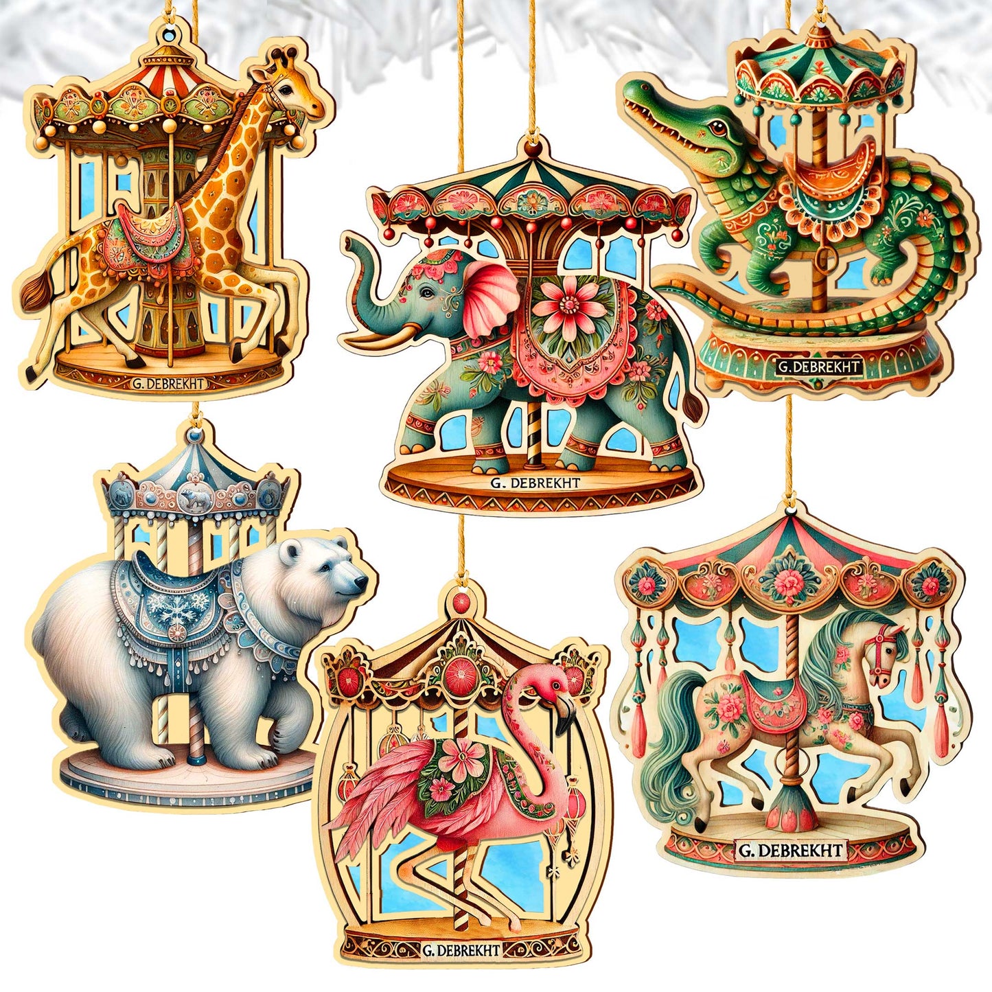 Carousel Animals Christmas Ornaments Set of 12 by G. DeBrekht - Christmas Décor - 8610104-S12
