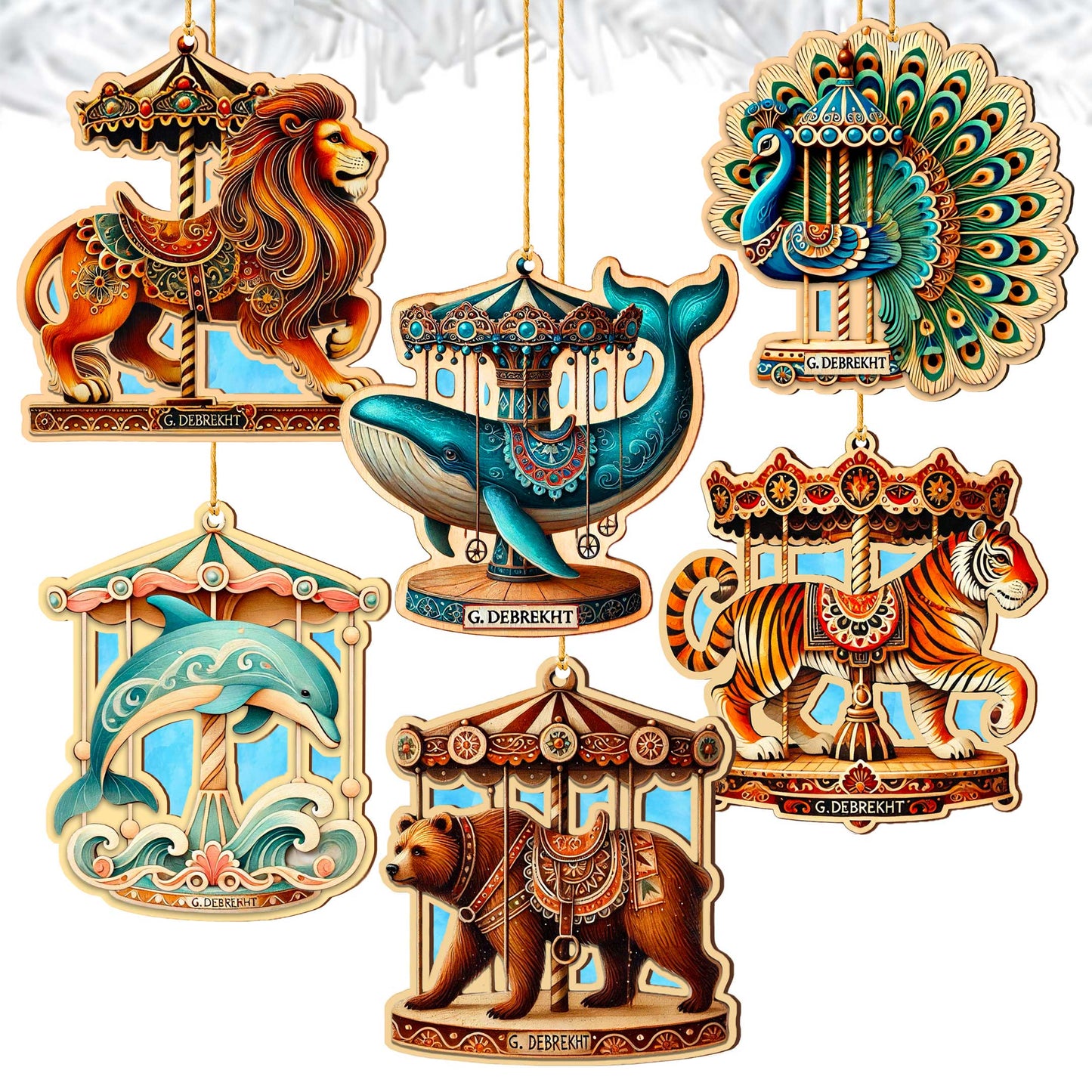 Carousel Animals Christmas Ornaments Set of 12 by G. DeBrekht - Christmas Décor - 8610104-S12
