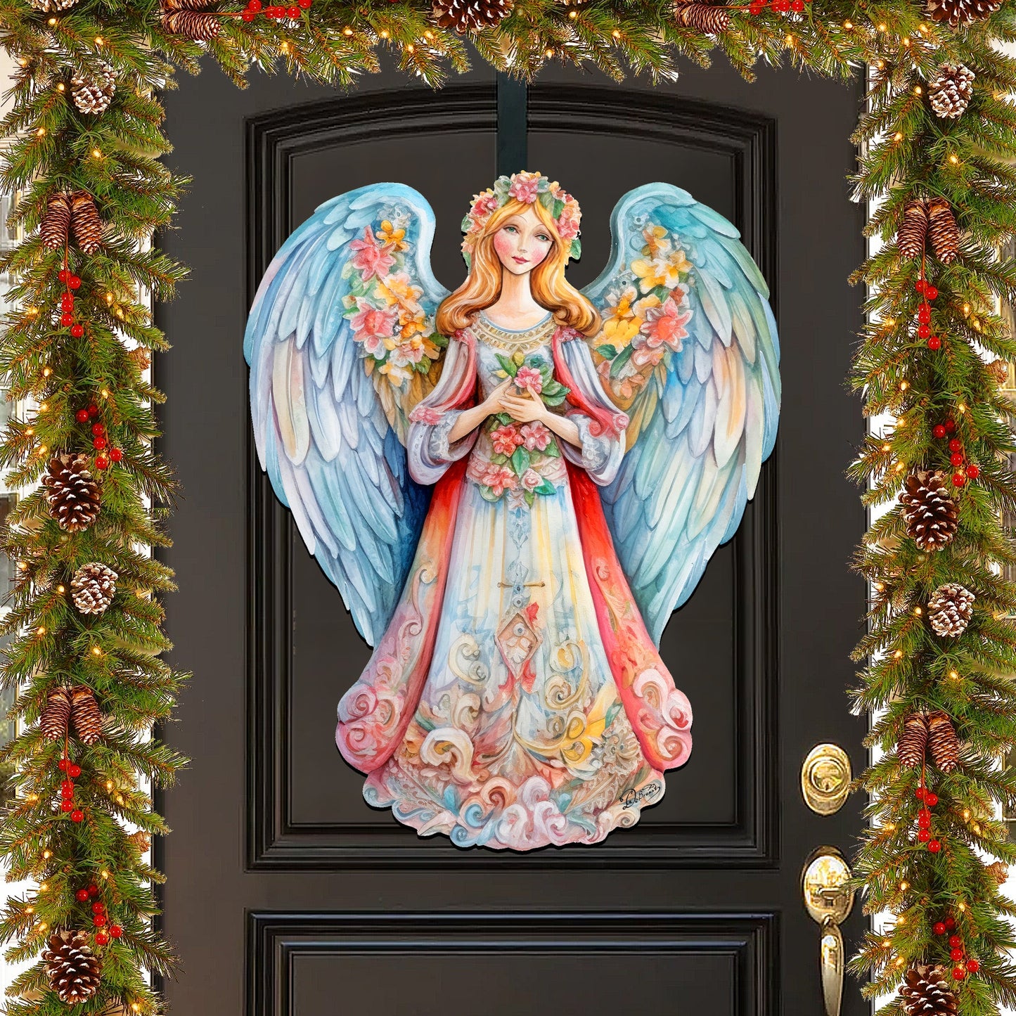 Blue Floral Angel Holiday Door Decor  by G. Debrekht - Christmas Decor - 8611024H