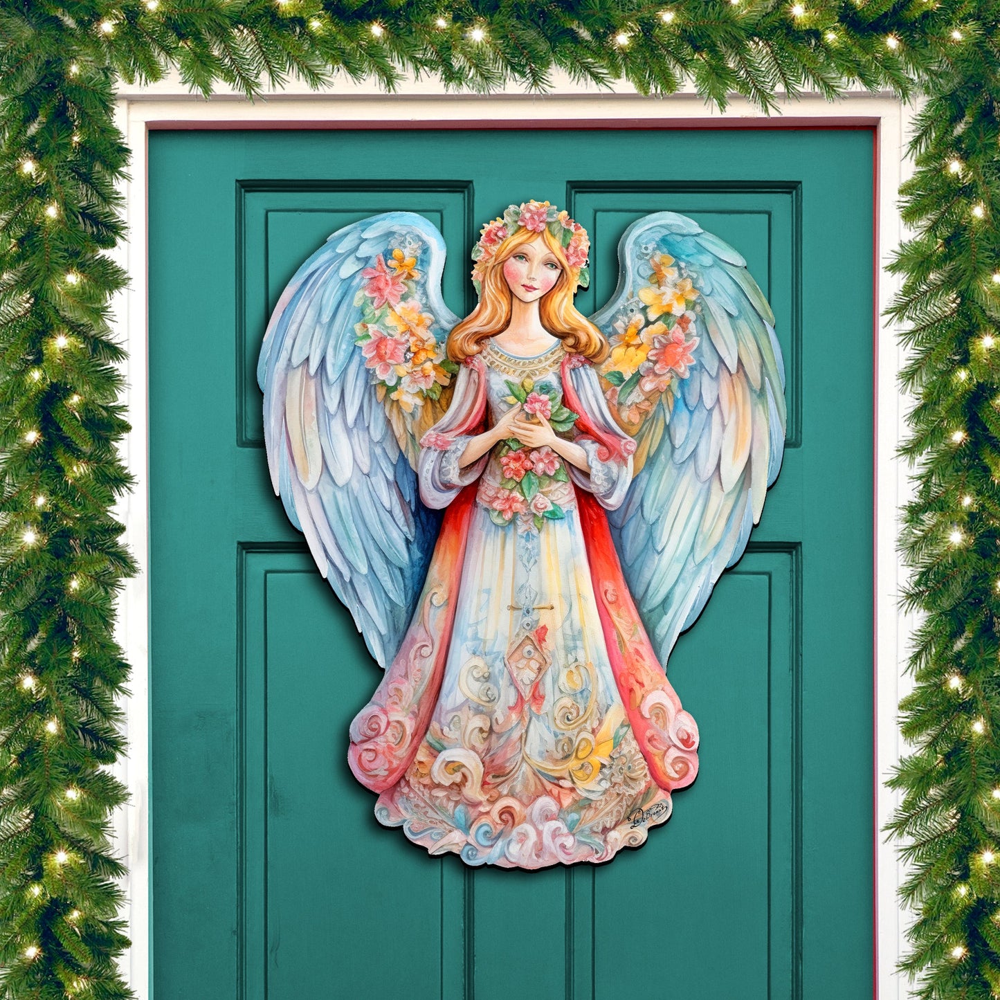 Blue Floral Angel Holiday Door Decor  by G. Debrekht - Christmas Decor - 8611024H