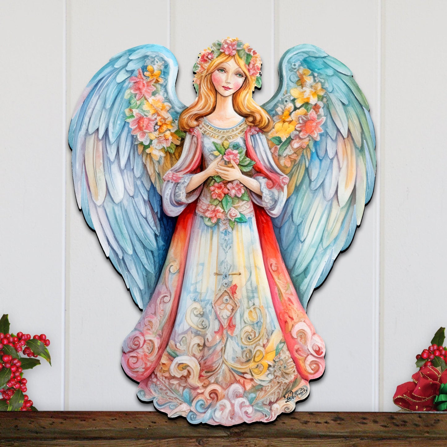 Blue Floral Angel Holiday Door Decor  by G. Debrekht - Christmas Decor - 8611024H