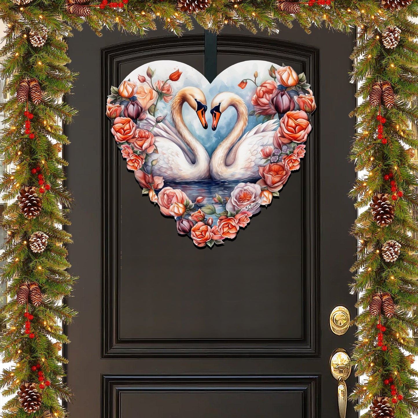 Swans Love Holiday Door Décor by G. Debrekht - Love Kids Family Décor - 8611038H