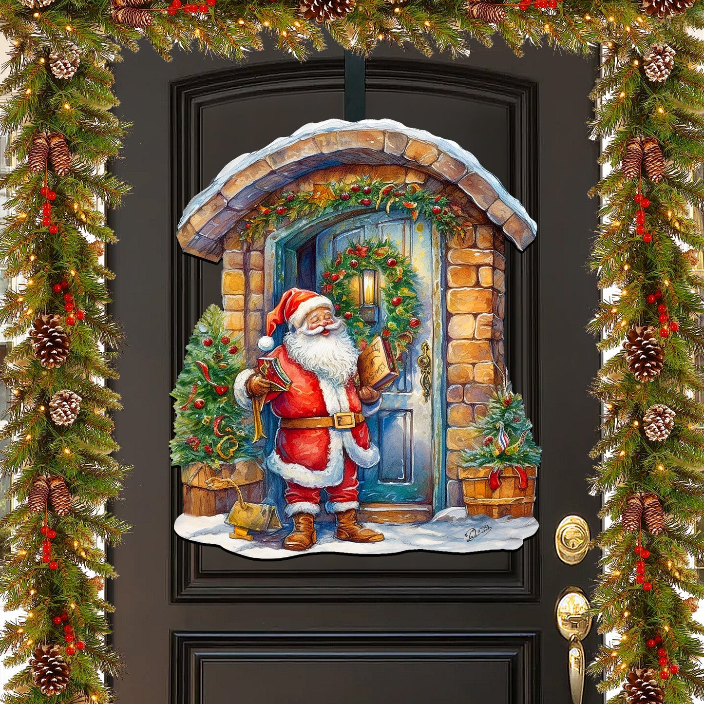 Joyful Moments at the Doorstep Holiday Door Decor  by G. Debrekht - Christmas Santa Snowman Décor - 8611046H