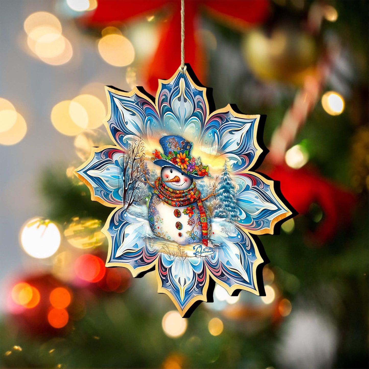 Snowman Blue Snowflake Wooden Ornaments by G. Debrekht - Christmas Santa Snowman Decor - 8688427