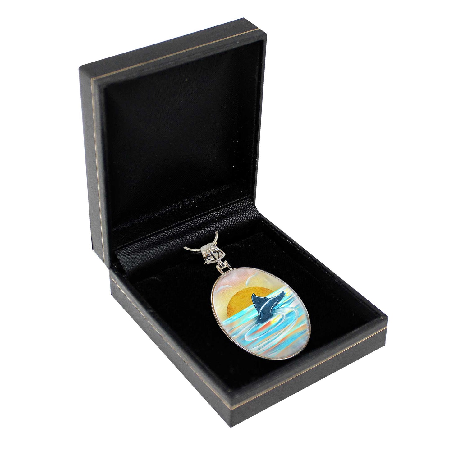 Whale Tale Silver Plated Mother of Pearl Jewelry Pendant Necklace Coastal - 44052