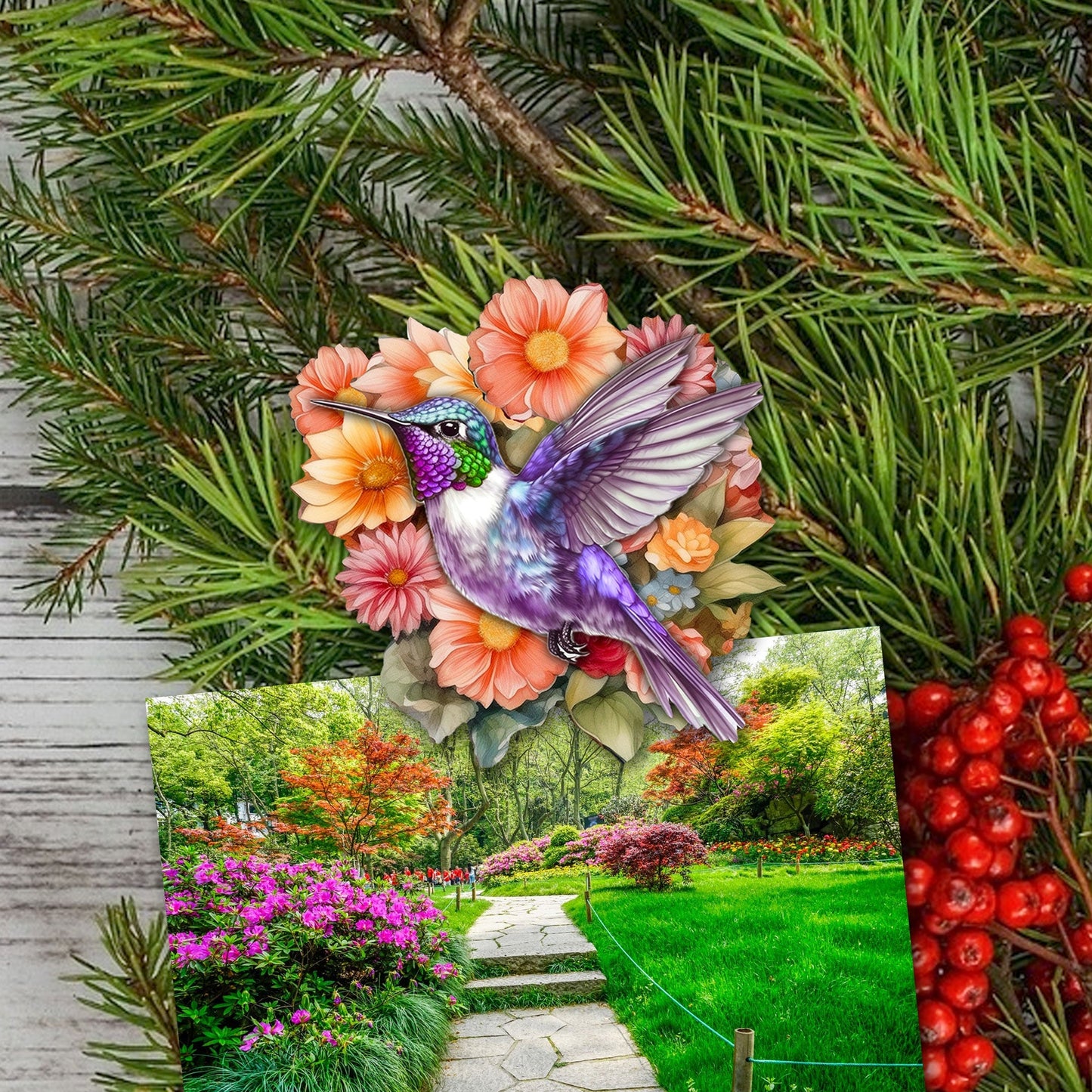 Hummingbirds Decorative Wooden Clip-on Ornaments Set of 6 by G. Debrekht - Easter Spring Decor - 8090140C-S6