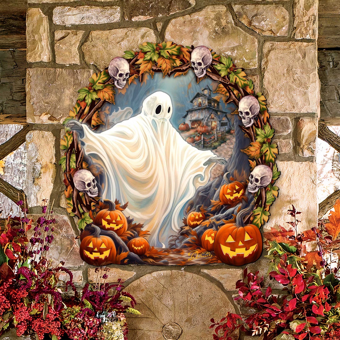 Halloween Ghost Wreath Door Hanger Door Décor by G. Debrekht - Halloween Décor - 8652825H