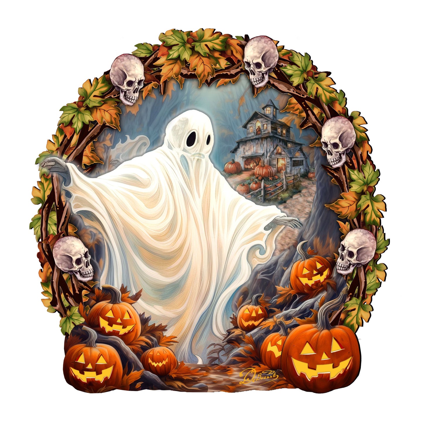 Halloween Ghost Wreath Door Hanger Door Décor by G. Debrekht - Halloween Décor - 8652825H